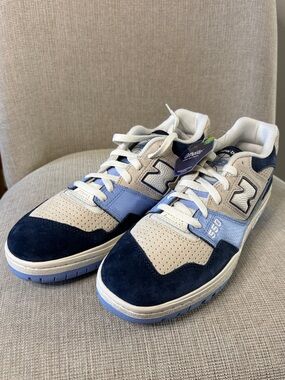 New Balance 550 Sneakers in Navy and Light Blue with Cream Accents